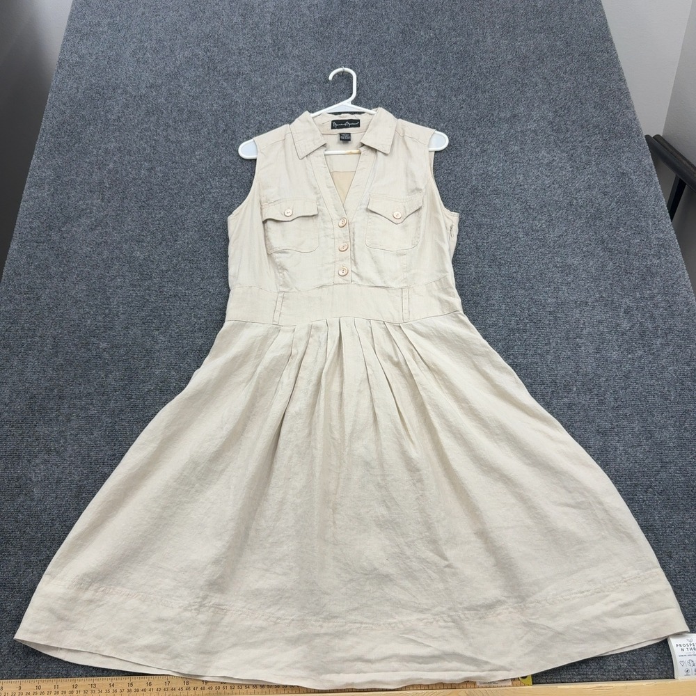 Mercer & Madison Dress Womens 12 Beige Linen Sleeveless Button Front Safari
